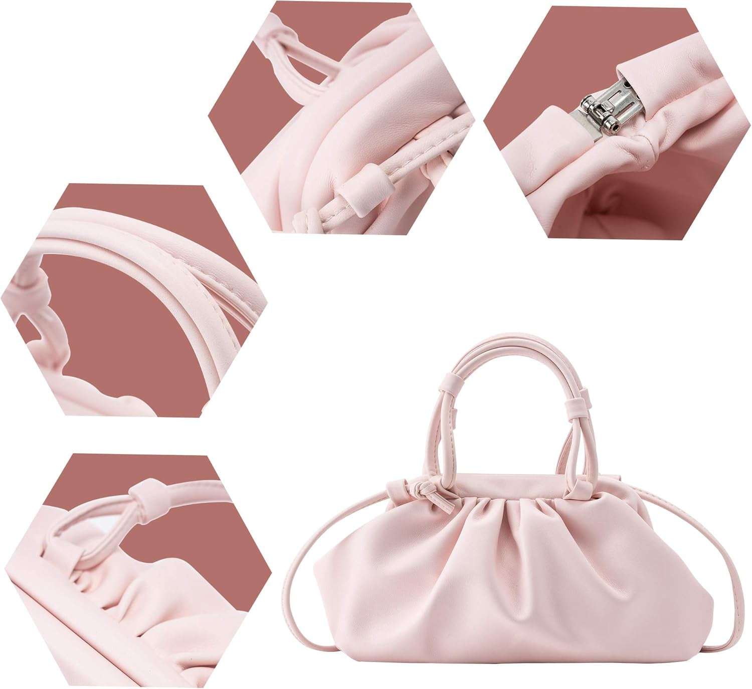 Women'S Cloud Pouch Purses Dumpling Crossbody Bag - Soft Leather Fashion Ruched Detail Handbag Small Evening Bags(Pink)
